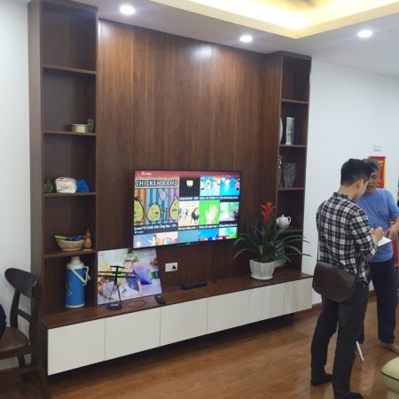 Thi công nội thất phòng khách chung cư nhà anh nhất - kệ tivi