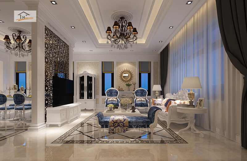 Thiết kế nội thất phòng khách biệt thự Quảng Ninh 01