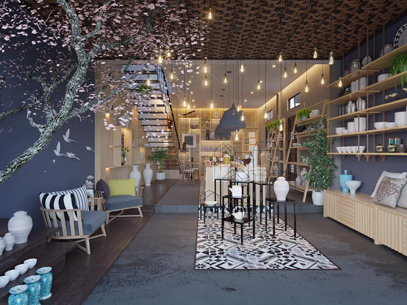 Thiết kế nội thất cửa hàng gốm sứ Văn Hương