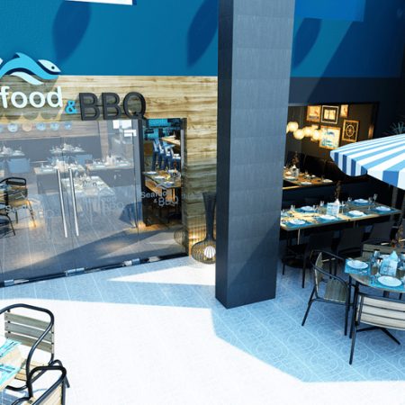 Mẫu nội thất nhà hàng biển xanh seafood BQQ