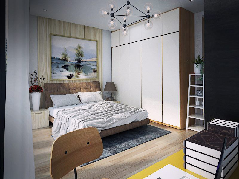 Hình 01: Thiết kế nội thất phòng ngủ cá tính trẻ trung và rất hiện đại
