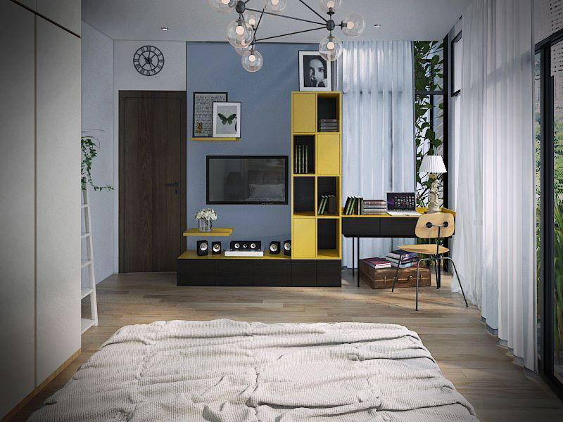 Hình 04: Thiết kế nội thất phòng ngủ cá tính trẻ trung và rất hiện đại