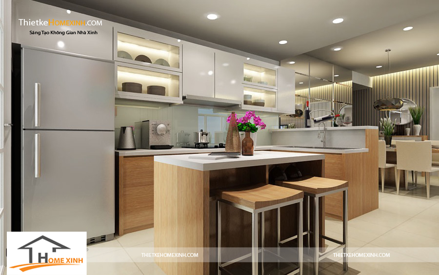 thiết kế phòng bếp đơn giản, nhẹ nhàng