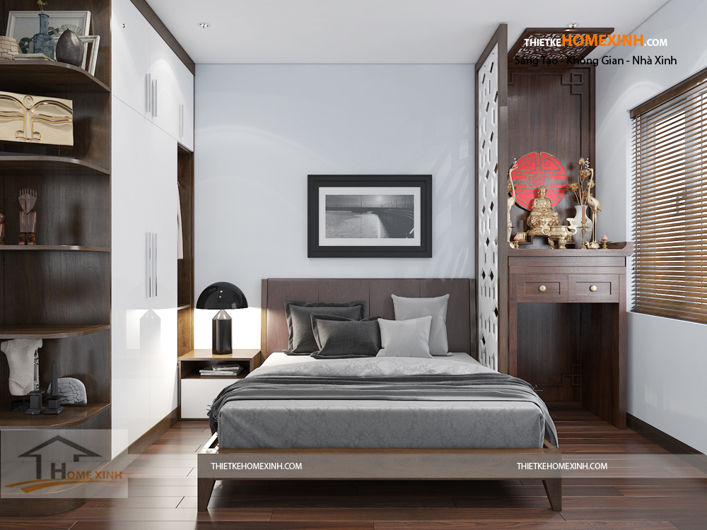 Phòng ngủ ông bà được thiết kế với tone màu trầm Phòng ngủ ông bà được thiết kế với tone màu trầm