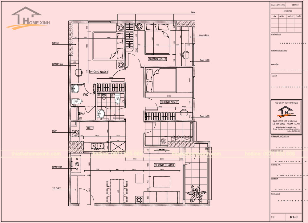 Bản vẽ thiết kế nội thất căn hộ chung cư tại CT14 Greenpark