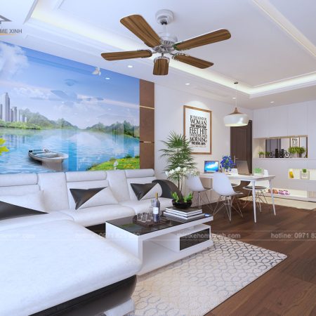 thiet ke noi that phong khach chung cu 100m2 tai ct14 green park 2