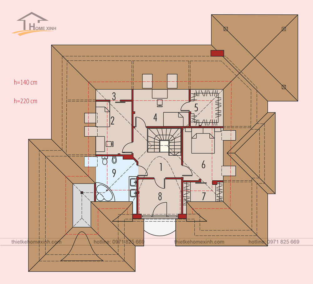 bản vẽ mẫu thiết kế nhà vườn 2 tầng ở nông thôn - tầng 2