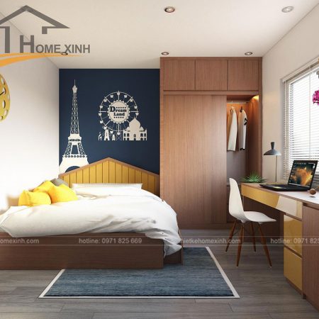 Thiết kế nội thất phòng ngủ tại căn hộ 110m2, Rainbow Linh Đàm