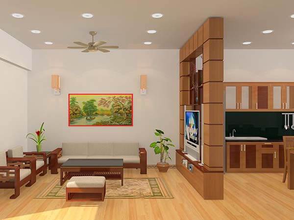 Thiết kế bếp liền với phòng khách
