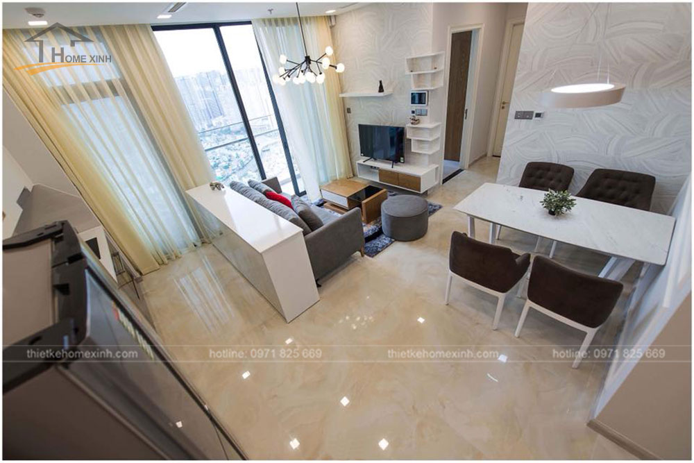 thiết kế phòng khách chung cư 65m2 tai vinhomes golden river 2
