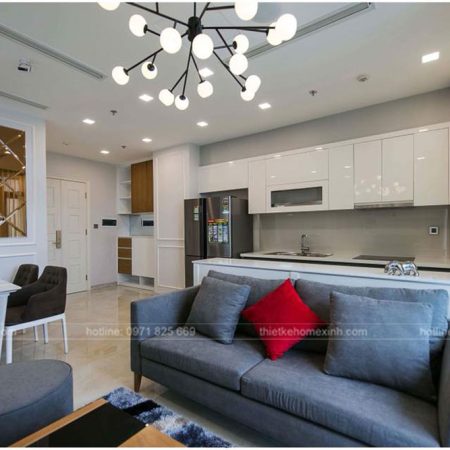 thiết kế phòng khách chung cư 65m2 tai vinhomes golden river 6
