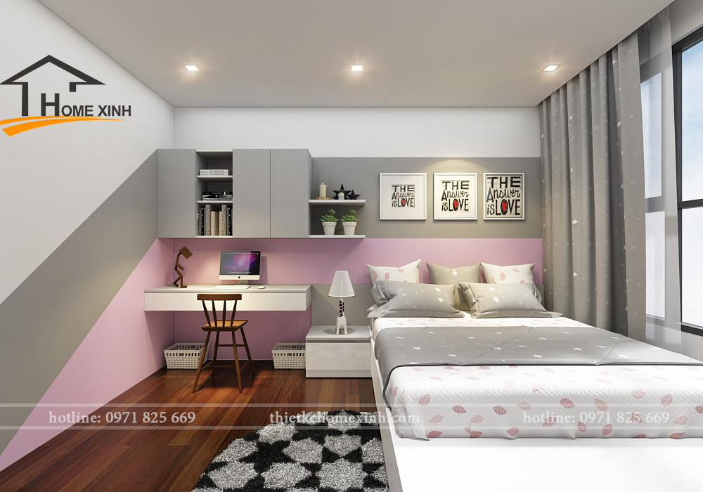 Nội thất trong phòng ngủ con gái trẻ trung năng động Nội thất trong phòng ngủ con gái trẻ trung năng động