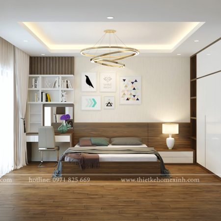 Hình ảnh 3D thiết kế nội thất phòng ngủ nhà phố gia đình cô Hòa