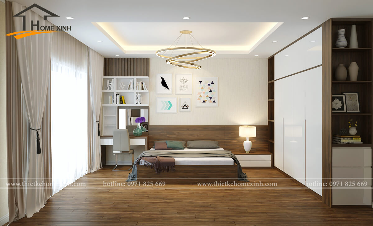 Hình ảnh 3D thiết kế nội thất phòng ngủ nhà phố gia đình cô Hòa