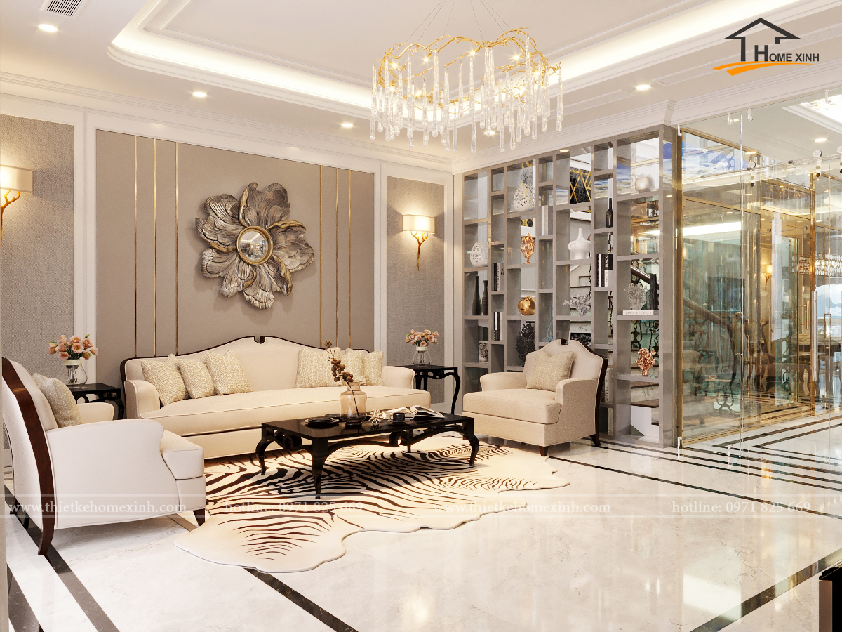 Thiết kế nội thất phòng khách shophouse Louis Đại Mỗ – Anh Phán