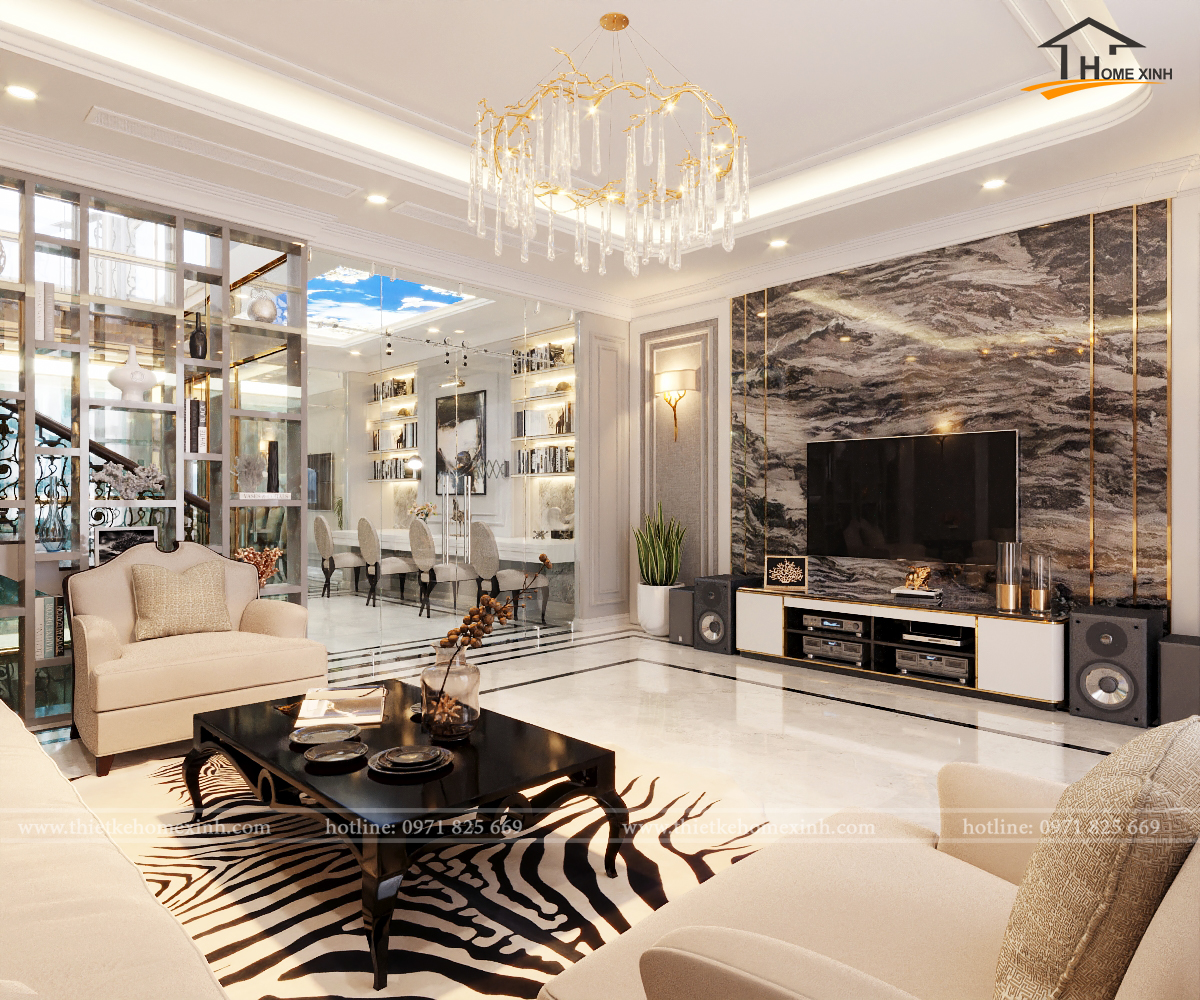 Thiết kế nội thất phòng khách shophouse Louis Đại Mỗ – Anh Phán